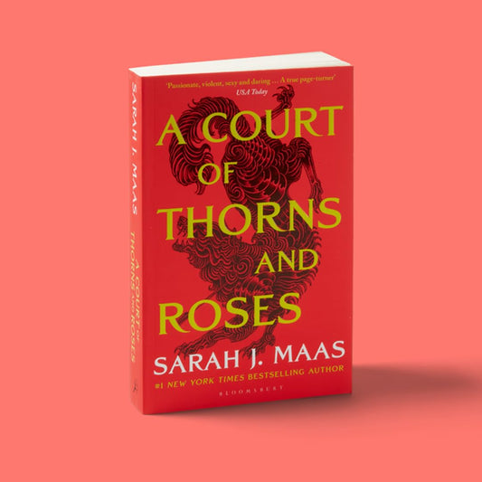 Book cover of 'A Court of Thorns and Roses' by Sarah J. Maas on a red background