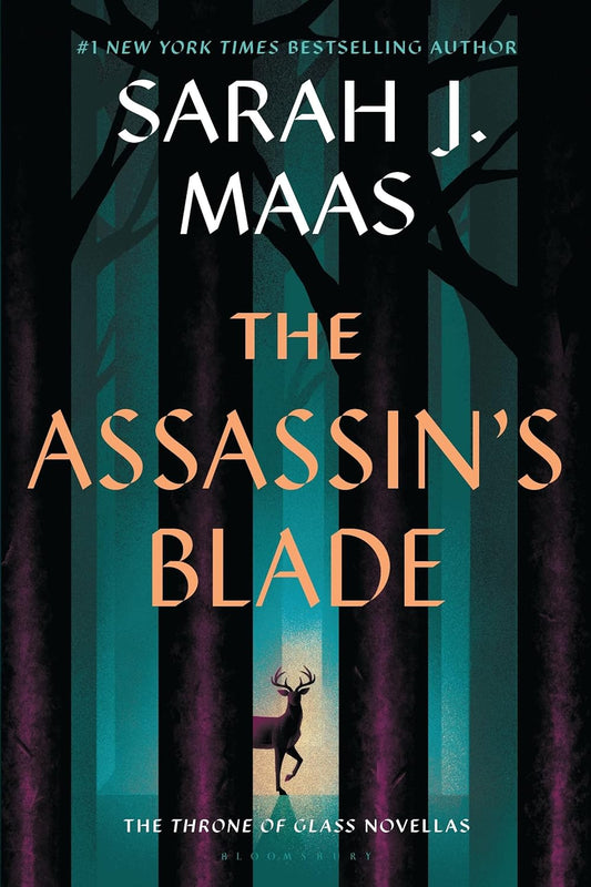 Book cover of 'The Assassin's Blade' by Sarah J. Maas with a deer silhouette in a forest.