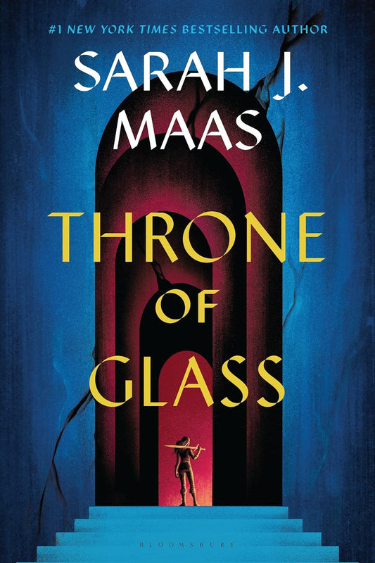 Book cover of 'Throne of Glass' by Sarah J. Maas with a blue and red design.