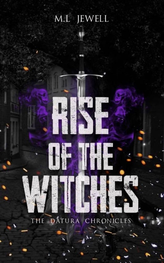 Book cover of 'Rise of the Witches' with a sword and purple smoke effect.