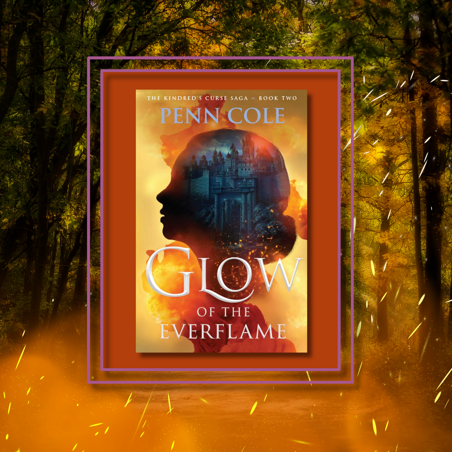 Glow of the everflame cover on a fiery forest background