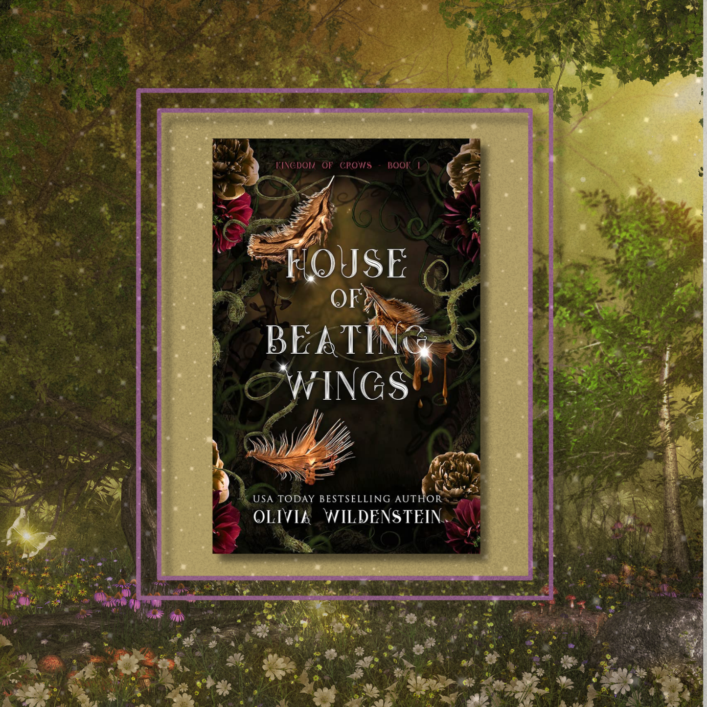 House of Beating wings by Olivia Widenstein, featuring the book cover with a photo background inspired by its artwork.