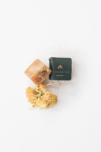 Honey cube tea shown with packaging.