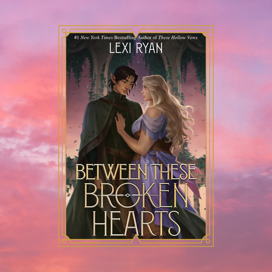 Between_These_Broken_Hearts_by_Lexi_Ryan book cover with a couple on a pink background