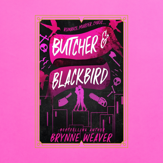 Butcher_Blackbird_by_Brynne_Weaver book cover with pink symbols on a pink background