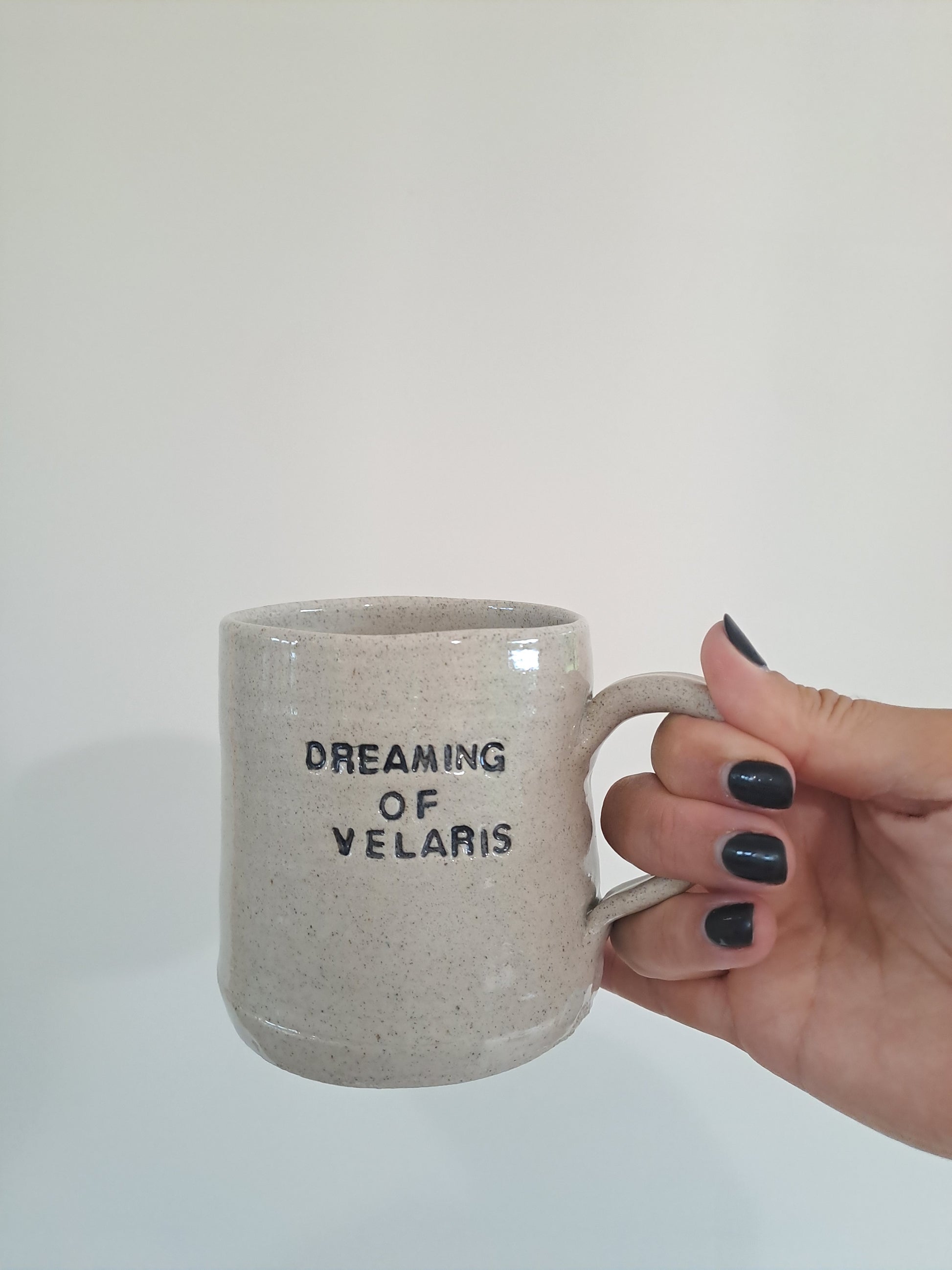 Dreaming of Velaris mug being held in Steph's hand.