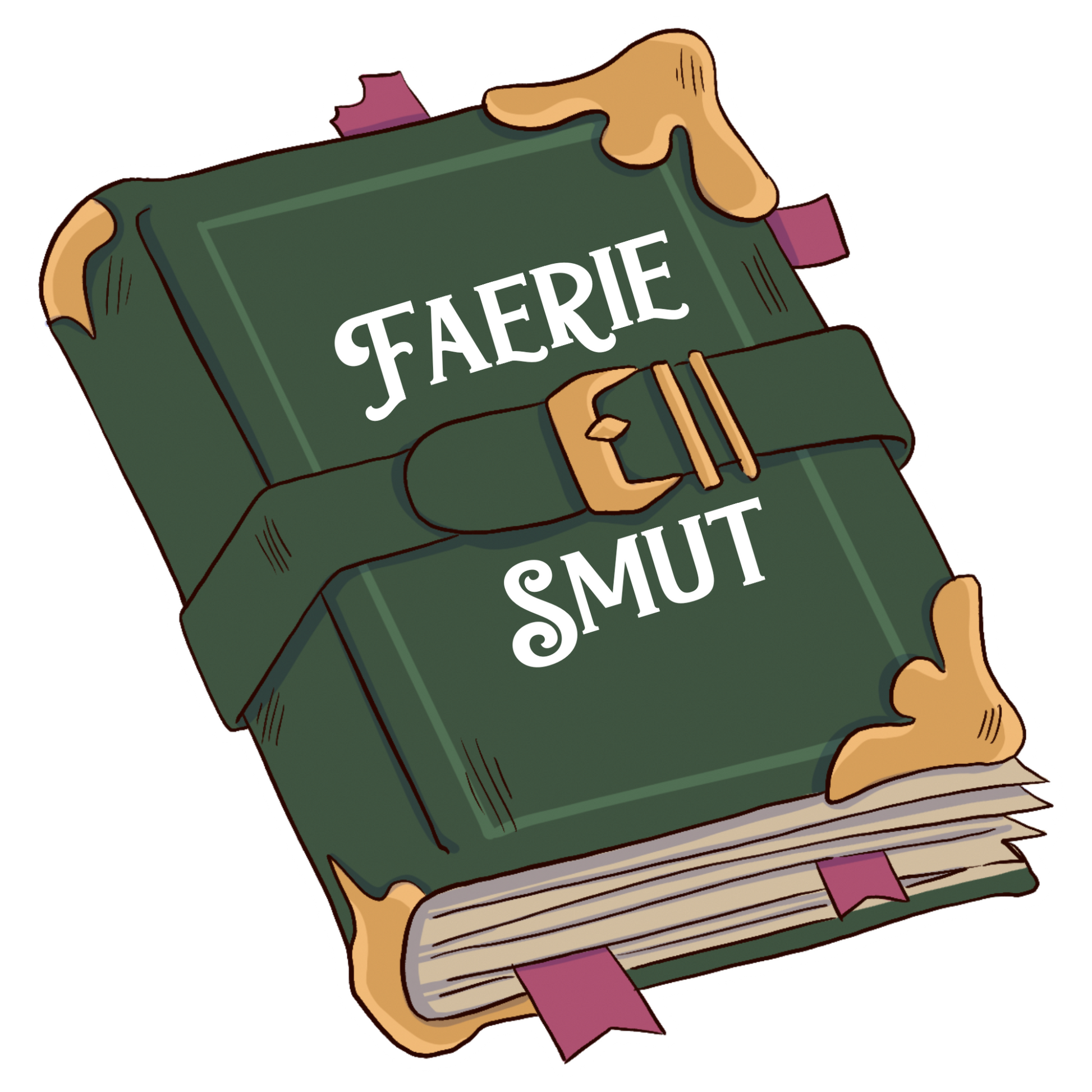 Image of sticker only - Green book with white lettering: Faerie Smut.
