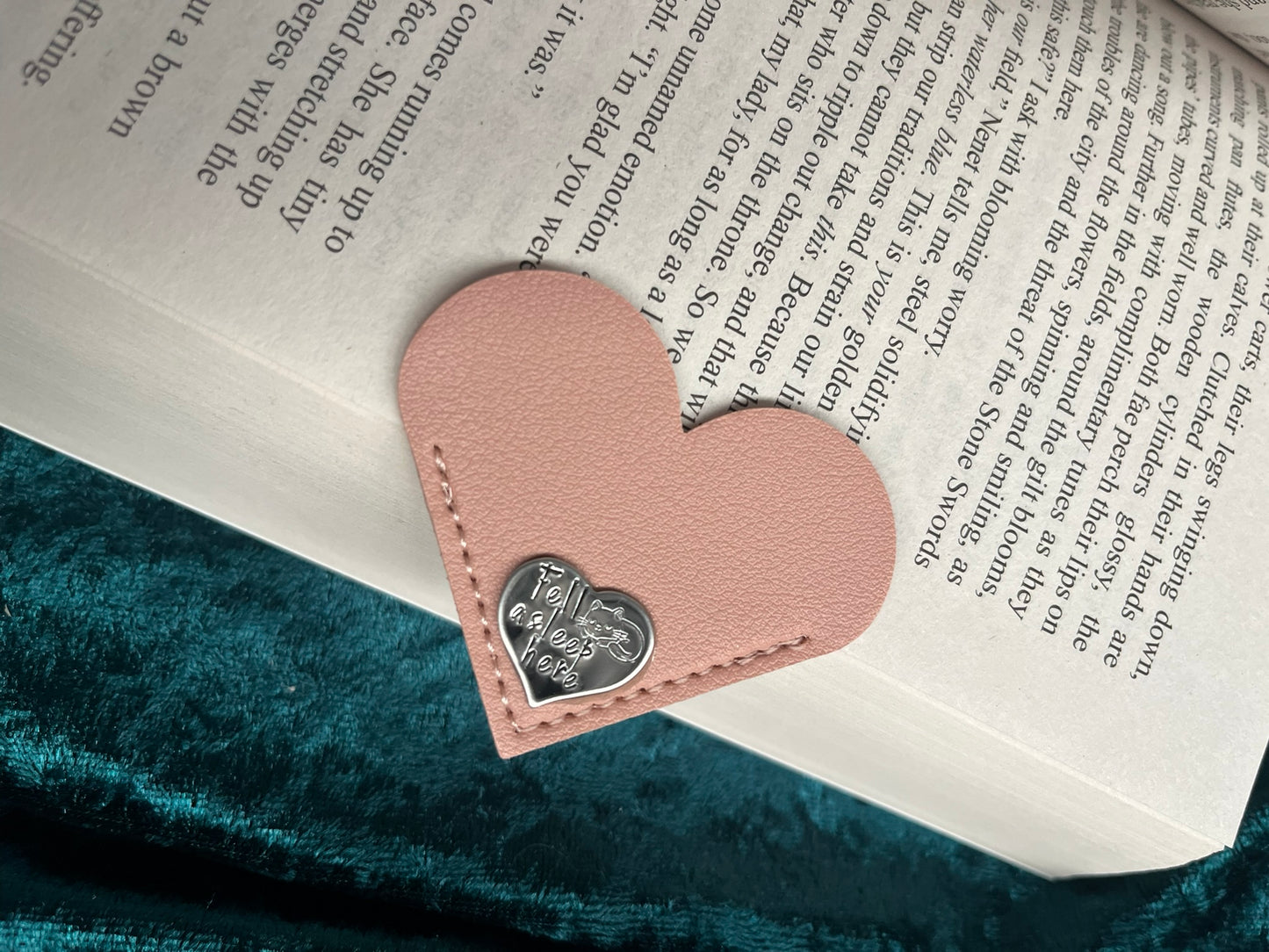 Fell Asleep Here – Heart-Shaped Leather Bookmark