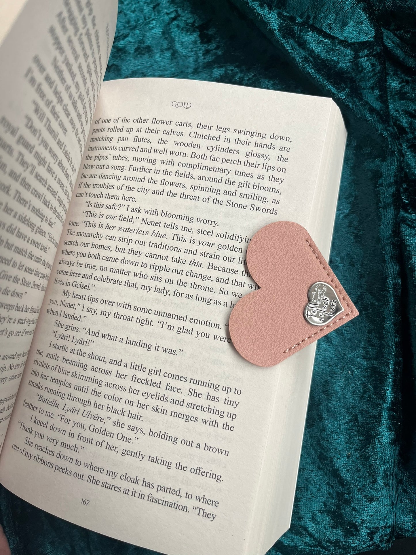Fell Asleep Here – Heart-Shaped Leather Bookmark