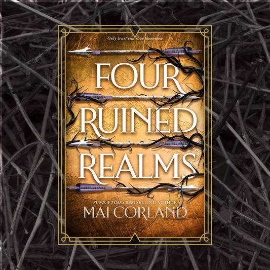 Book cover of 'Four Ruined Realms' with a dark, textured background