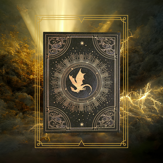 Decorative book cover with a dragon illustration on a dark background