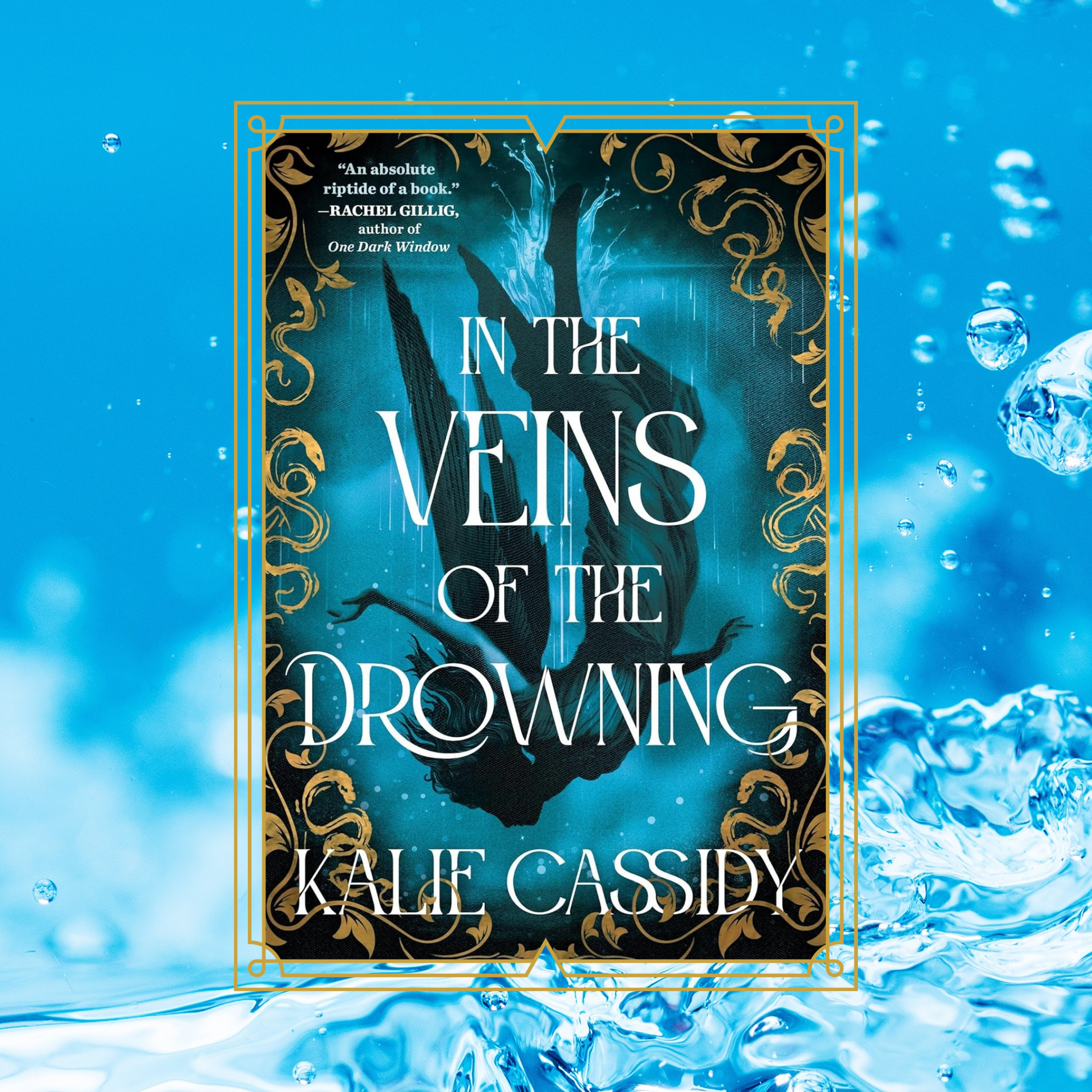 In_the_Veins_of_the_Drowning_by_Kalie_Cassidy book cover with an angel falling through water on a background of water
