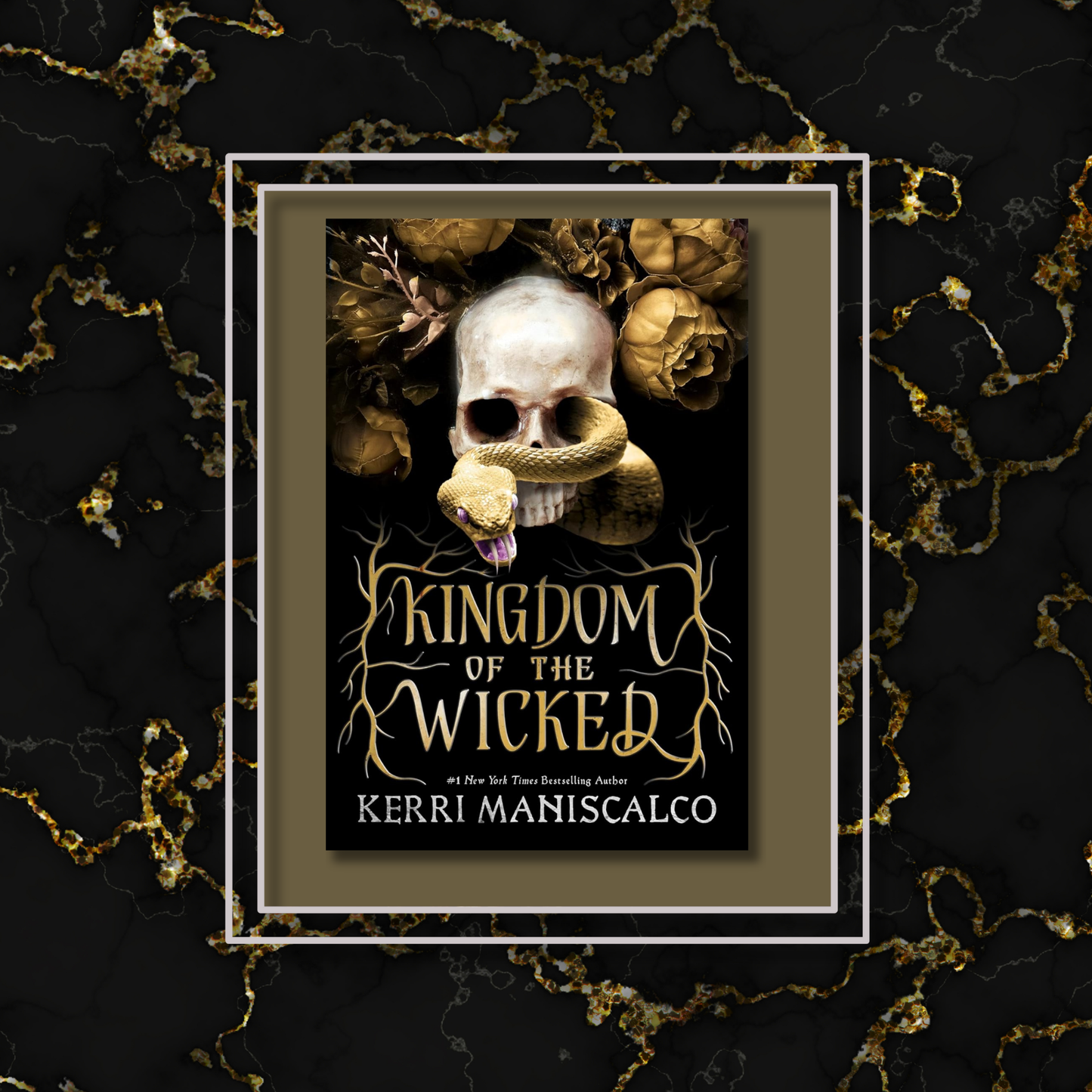 Kingdom_of_the_Wicked book cover on a black and gold granite background