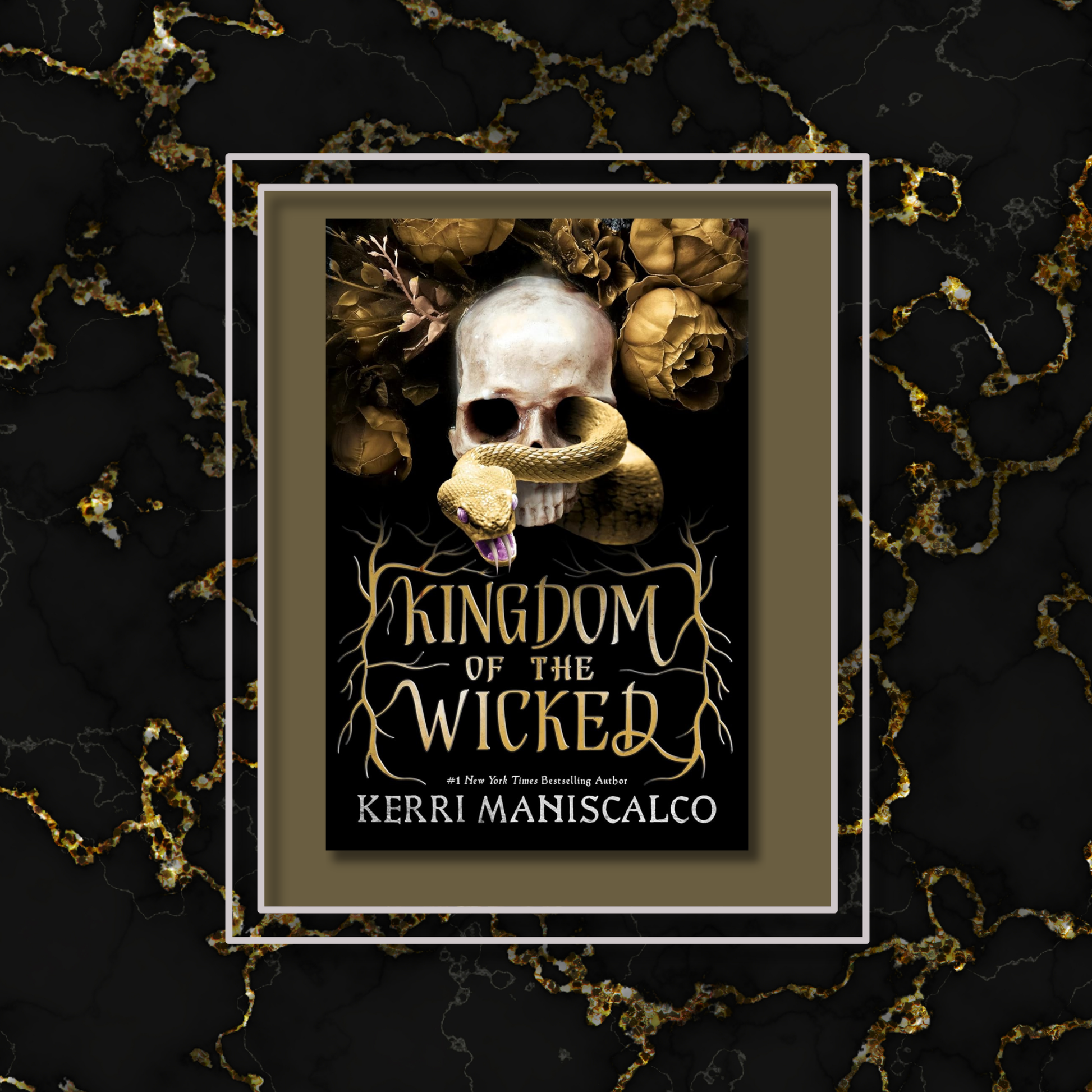Kingdom_of_the_Wicked book cover on a black and gold granite background