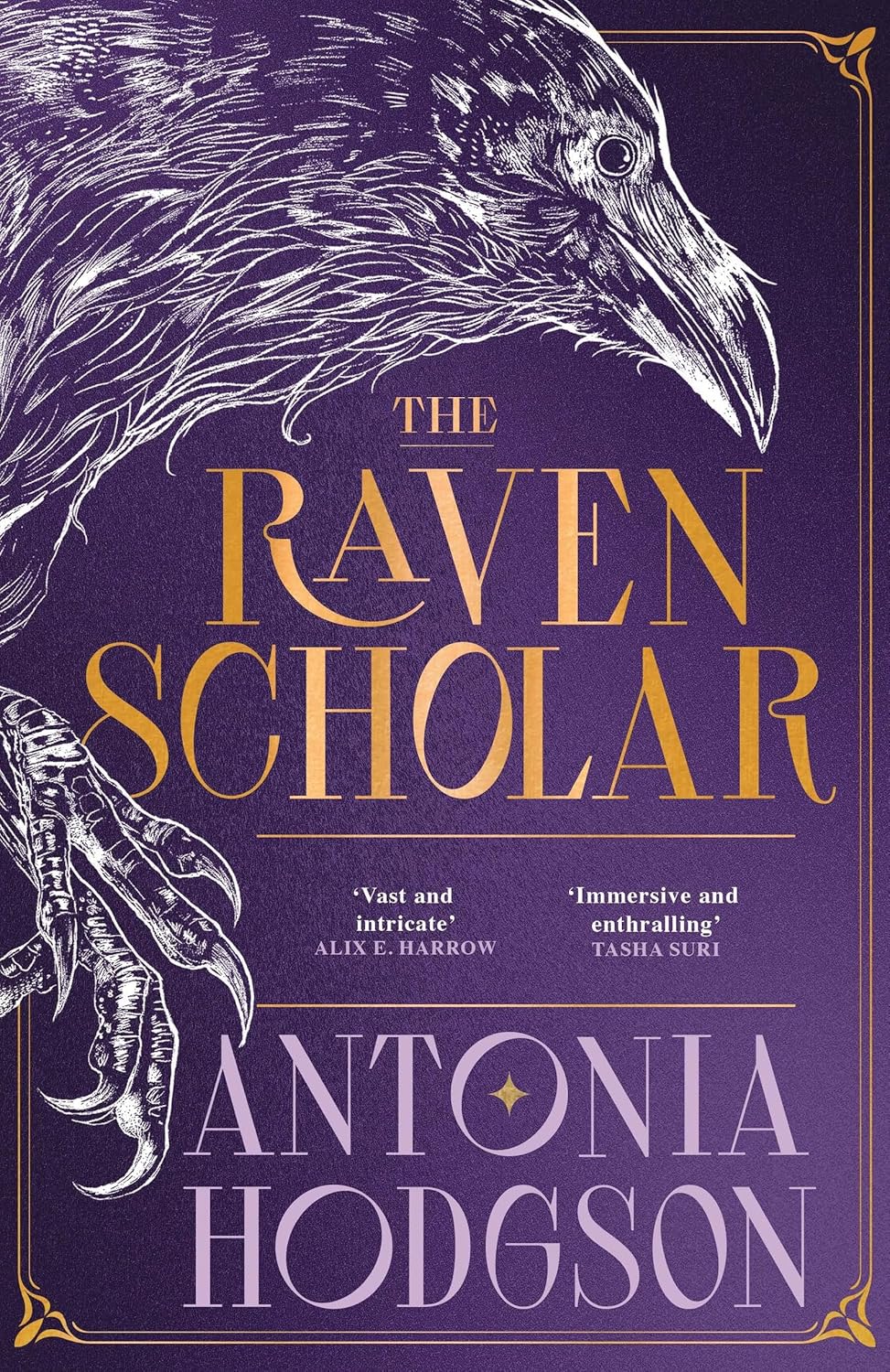 Book cover of 'The Raven Scholar' with a raven illustration on a purple background