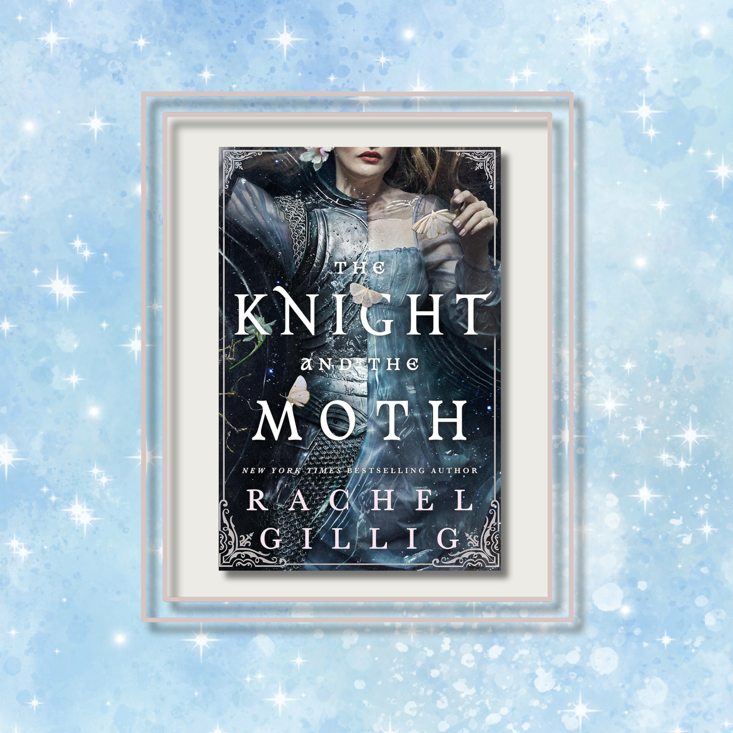 The_knight_and_the_moth_book_cover_on_a_blue_sparkly_background
