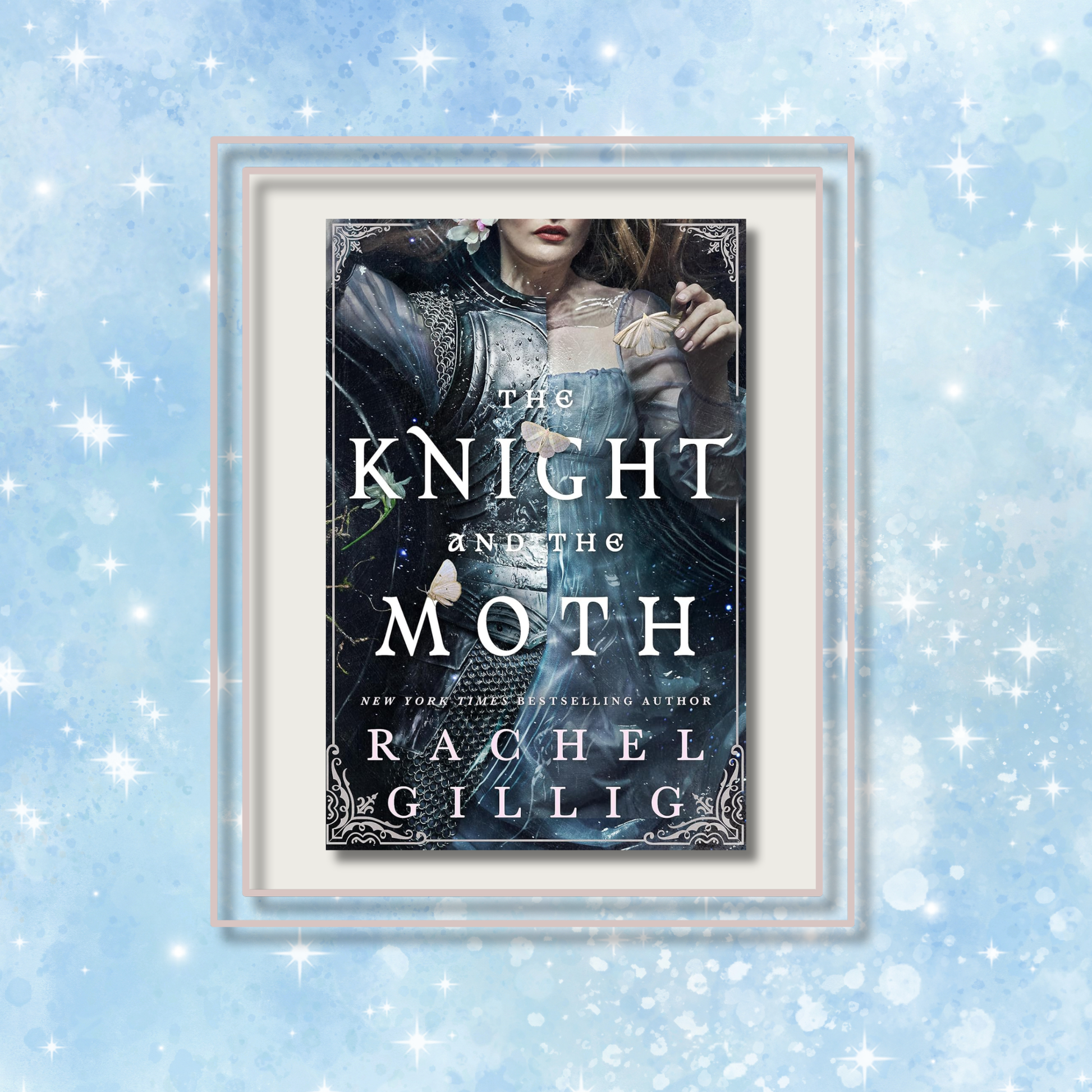The_knight_and_the_moth_book_cover_on_a_blue_sparkly_background