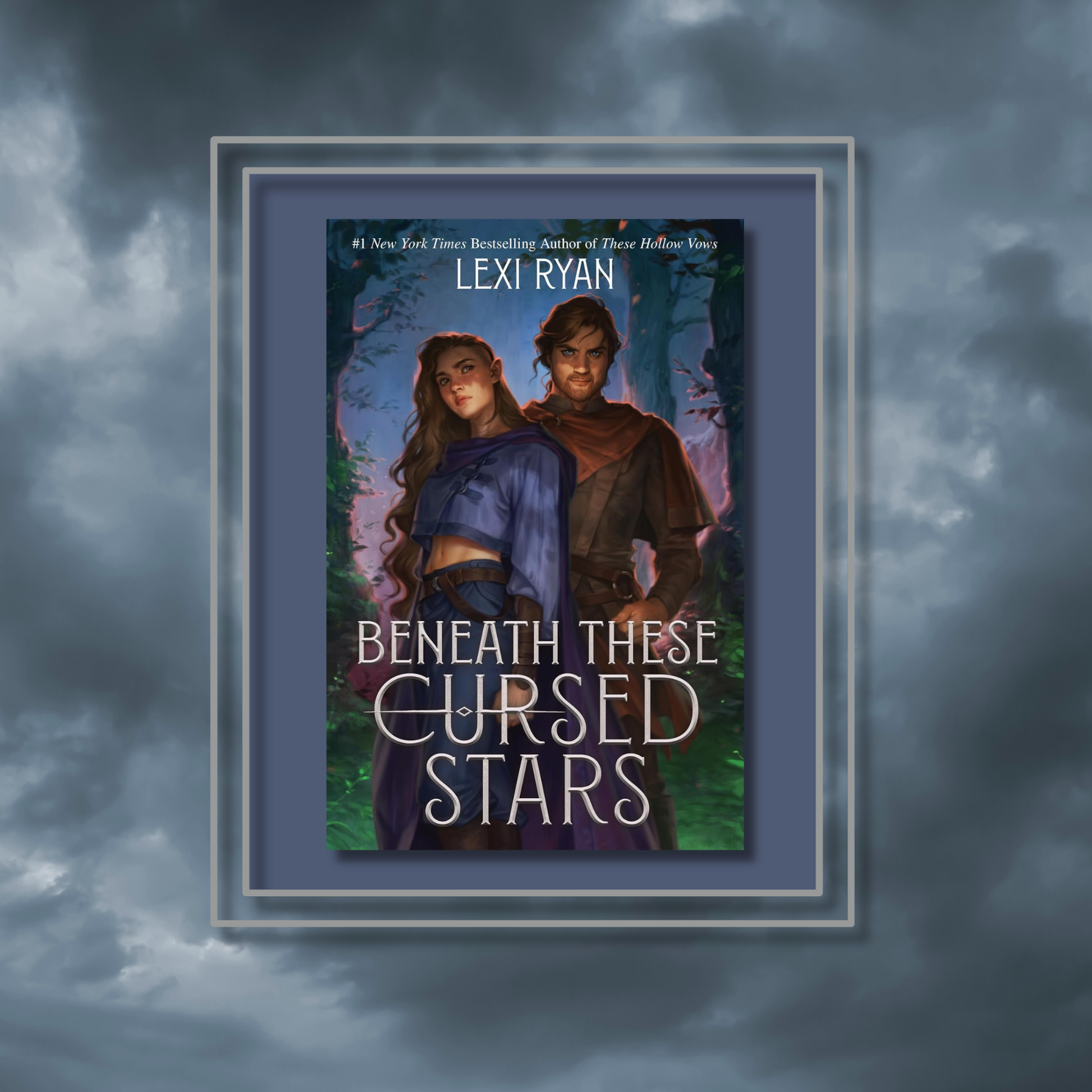 beneath_these_cursed_stars_by_lexi_ryan book cover on a cloudy background