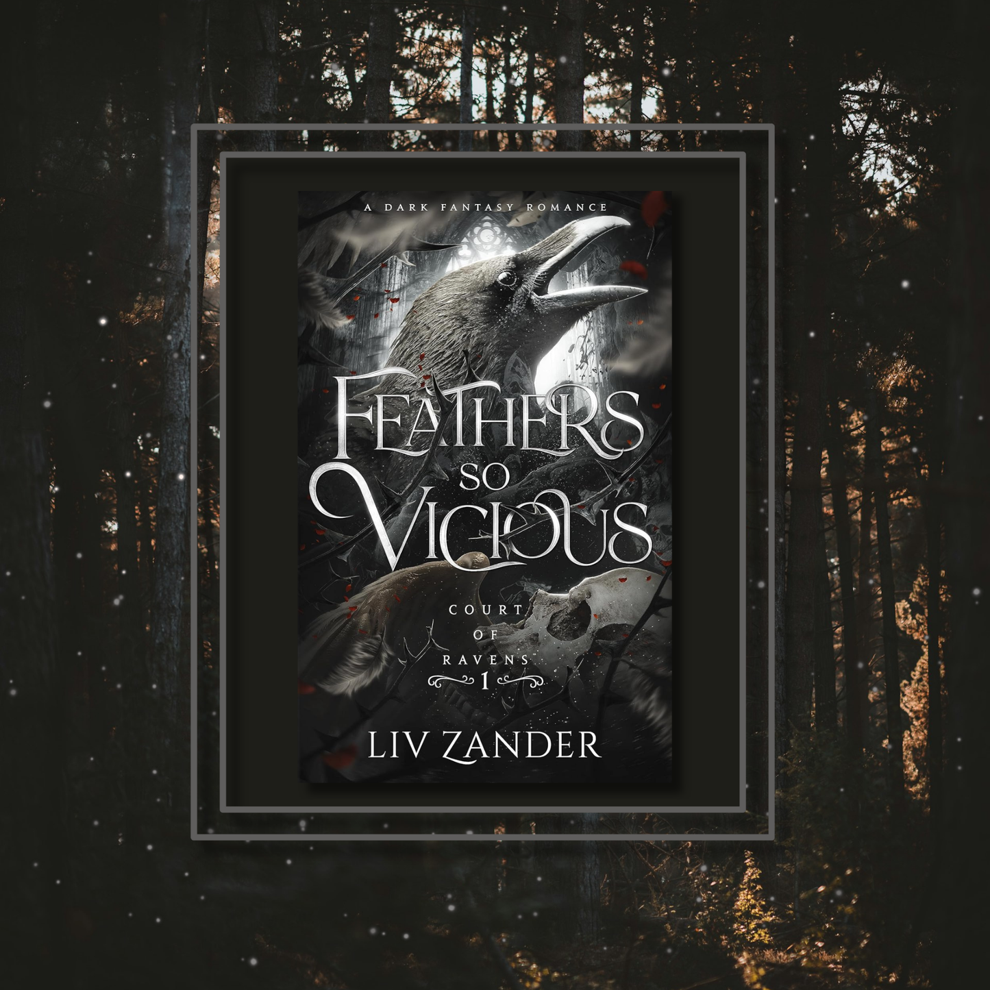Feathers so Vicious by Liz Zander, featuring the book cover with a photo background inspired by its artwork.