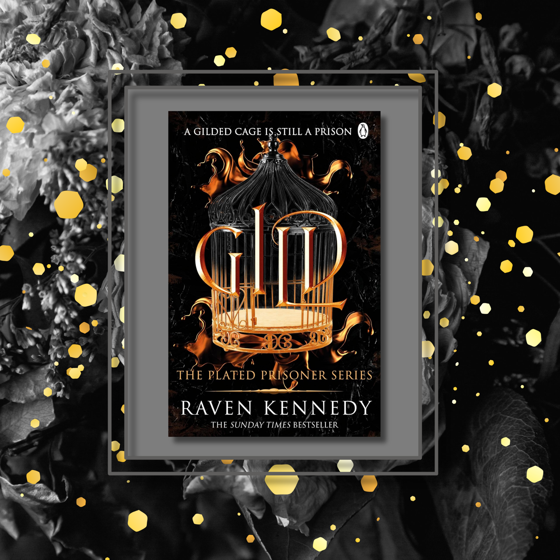 gild book cover with moody background