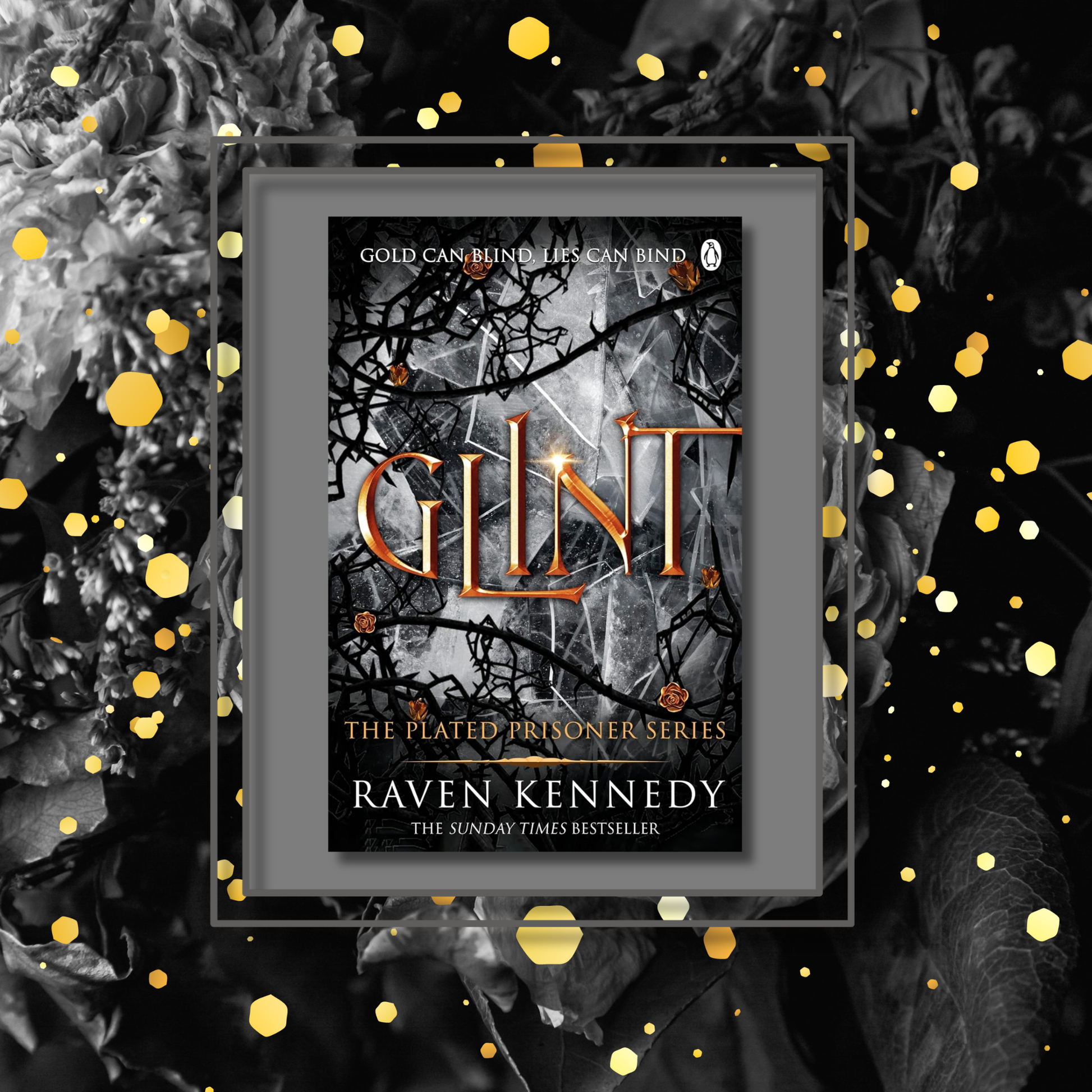 Glint book cover on a moody background