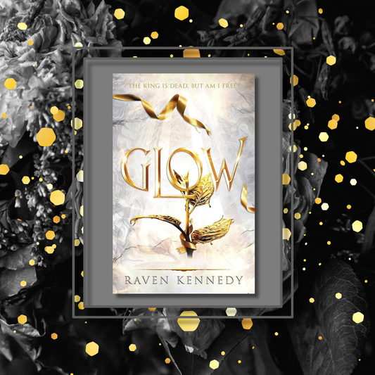 Glow book cover on a moody background