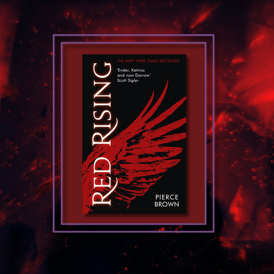 Fantasy novel Red Rising by Pierce Brown, featuring the book cover with a photo background inspired by its artwork.
