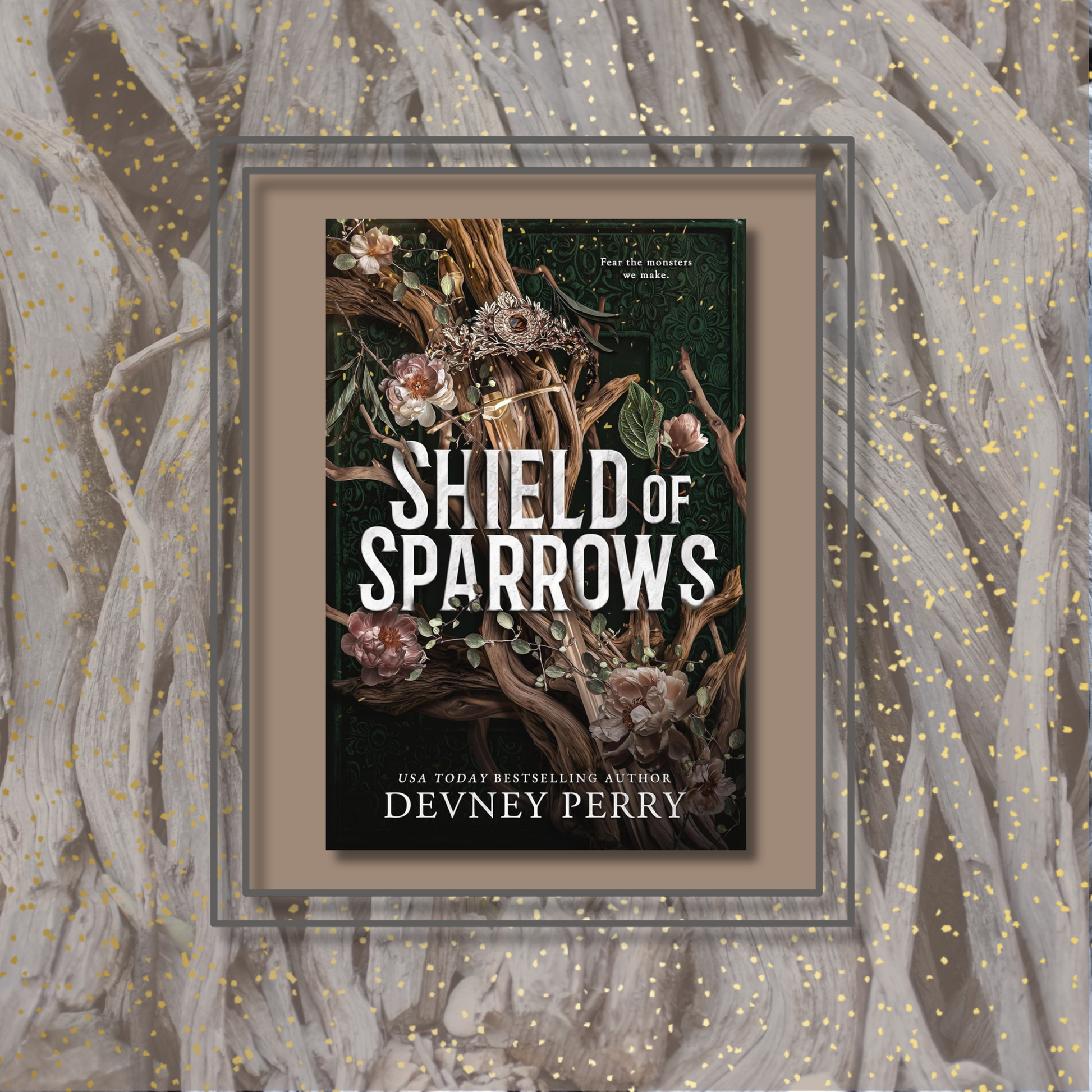 shield_of_sparrows_by_devney_perry book cover on a driftwood background