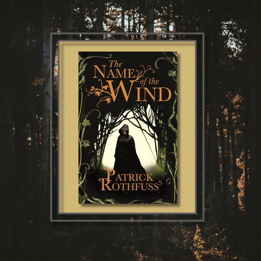 Fantasy novel The Name of the wind by Patrick Rothfuss, featuring the book cover with a photo background inspired by its artwork.
