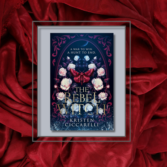Fantasy novel The Rebel Witch by Kristen Ciccarelli, featuring the book cover with a photo background inspired by its artwork.